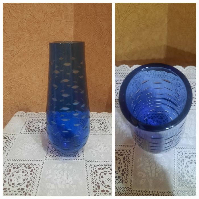 Ленинградский ЗХС, Винтажная ваза "Березка". Цветное стекло, алмазная