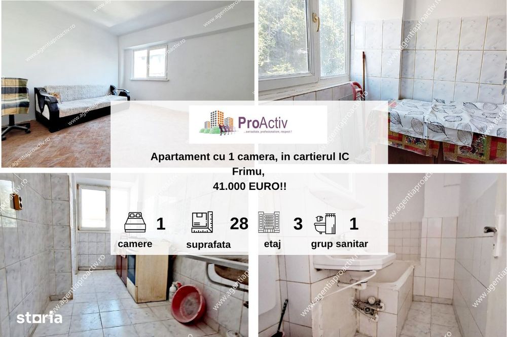Apartament cu 1 cameră, cartier IC Frimu, etajul 3