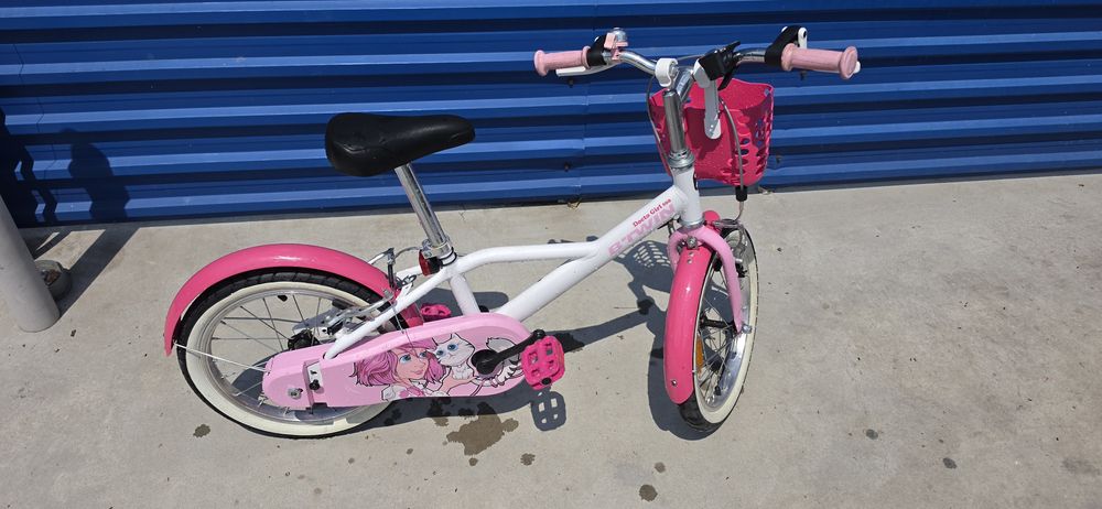 Bicicletă copii B’Twin Docto Girl 500, roz, cu roți ajutătoare