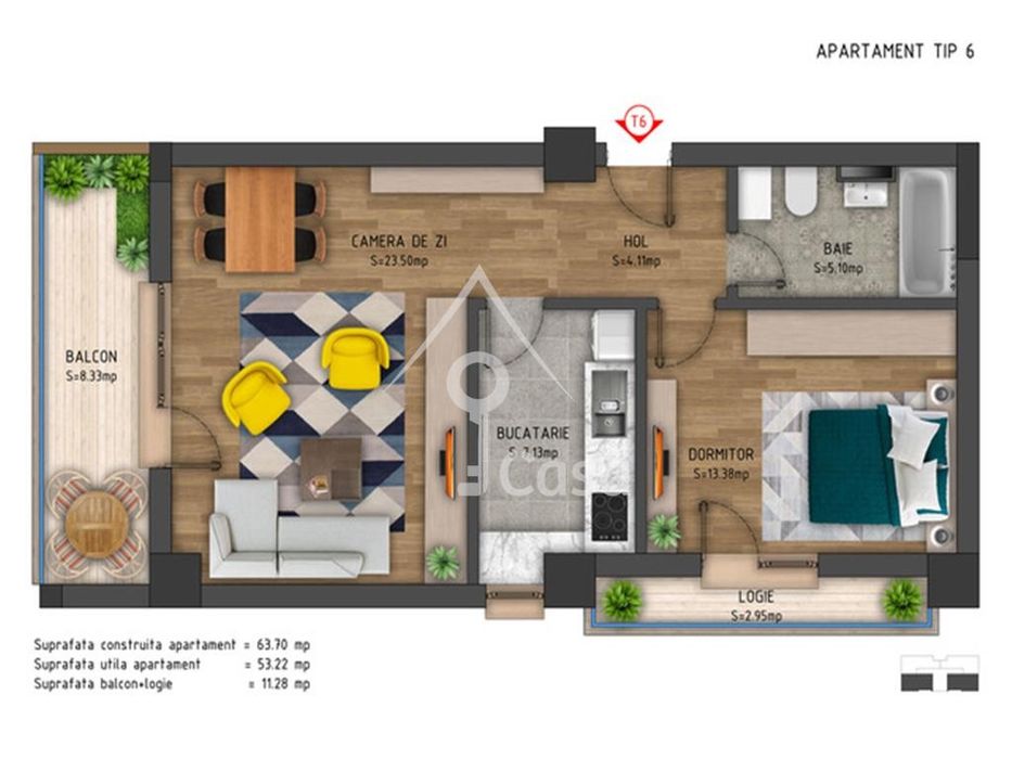 Apartament 2 camere+2 balcoane bloc nou centrala termica complet utilat partial mobilat MUTARE IMEDIATA