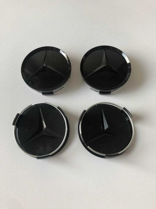 set 4 capace mercedes 75mm negru complet pentru mercedes