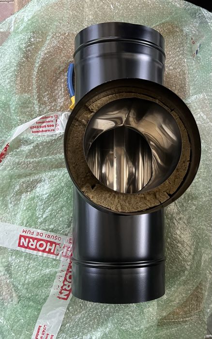 Horn/Coș de fum inox, negru - nou, Kaminhorn
