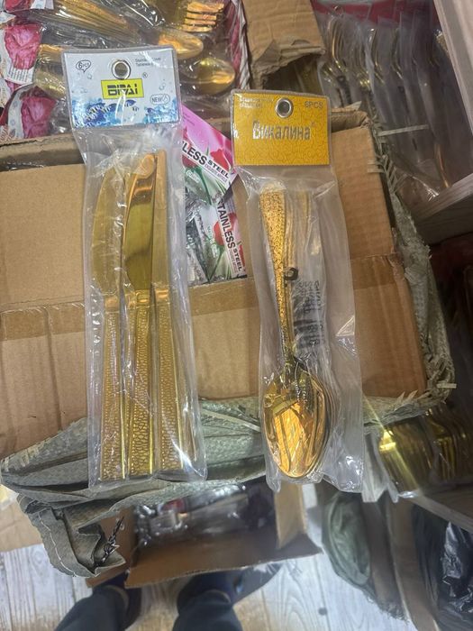 Trendagi tilla qoshiq vilka pichoq Золотистый ложка вилка нож