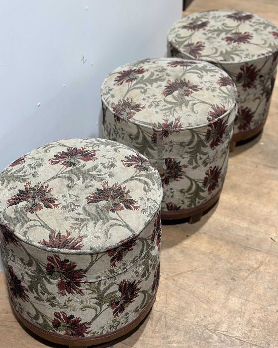 3 buc Taburet Vintage Stil Ottoman; Scaunel tapitat cu sezut 40x40 cm