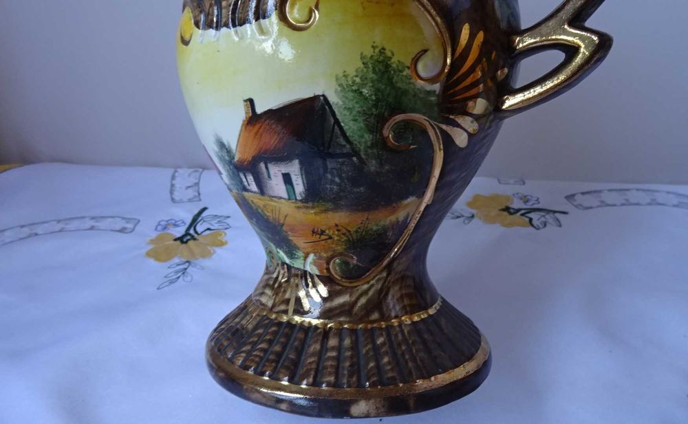 Винтидж керамична ваза, ръчно рисувана от H. Bequet Quaregnon в Белгия