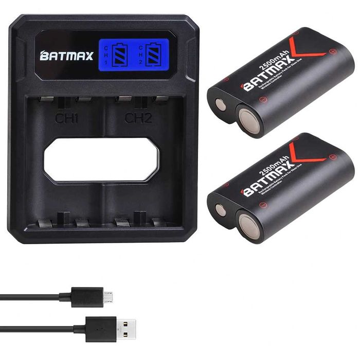 Set 2 acumulatori + incarcator dublu maneta Xbox One One S One X Elite