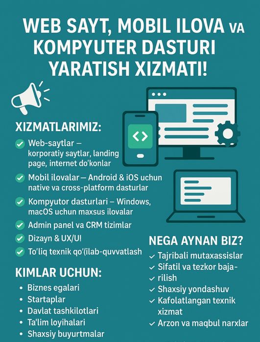Web-sayt, Mobil ilova va Kompyuter dasturi yaratish xizmati
