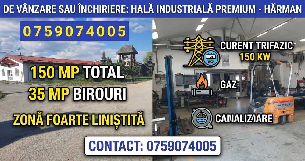Hala 150 mp birou 35 mp curent 150 KW - Harman