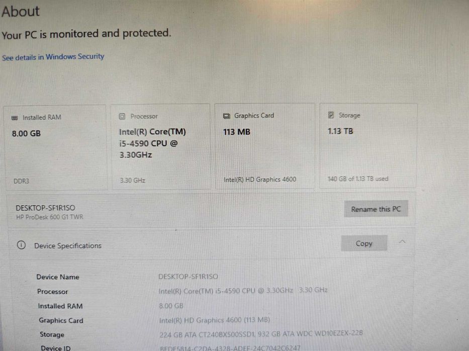 Компютър HP ProDesk 600 G1 TWR