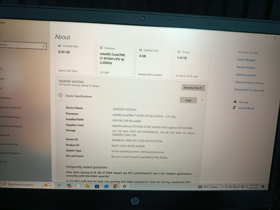 Noble Amanet - Laptop HP Gaming - i7-8750 - GTX 1050