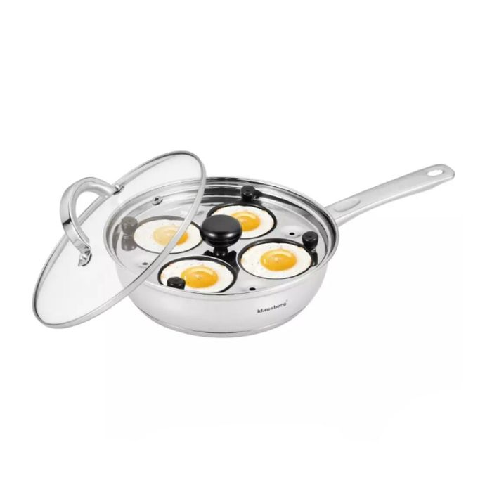 Tigaie inox, cu insertie pentru oua, compartimente pentru 4 oua, capac
