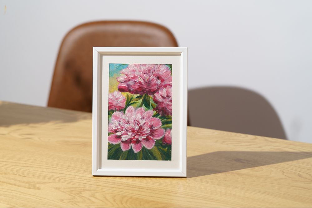 Картина акрил 15х21 см. Розови божури