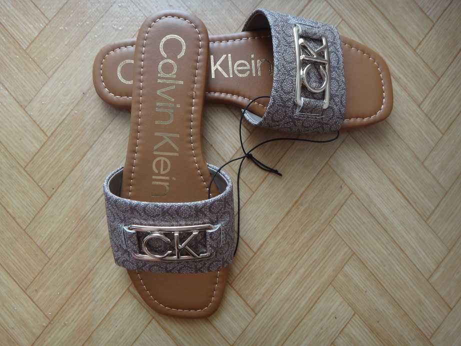 Нови оригинални чехли Calvin Klein номер 35 и 36 в кафяво и бежово