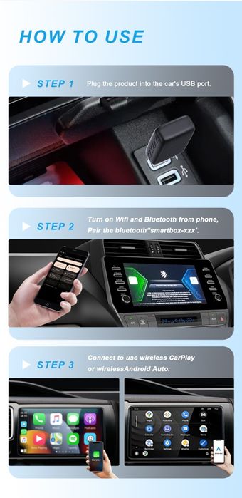 Adaptor CarPlay/Android auto cu fir la wireless