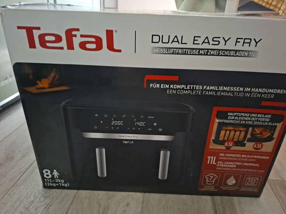 Friteuza dubla cu aer cald Tefal Dual Easy Fry XXL EY9428E0, 2700 W, capacitate 11 L
