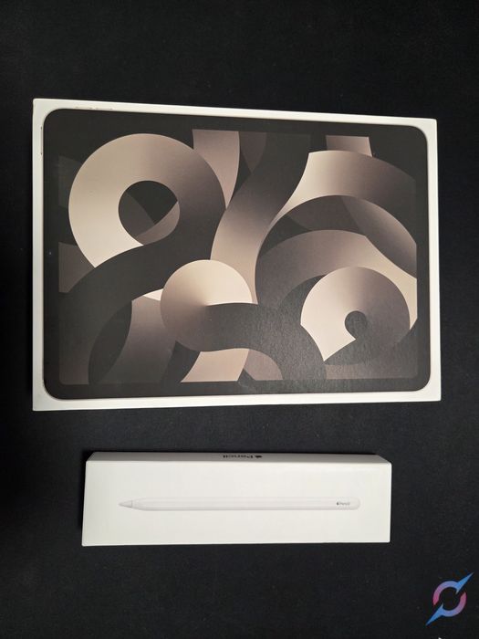 iPad Air 5 64GB Wi-Fi Starlight + Apple Pencil 2 - cutii originale