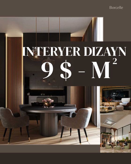 Interyer dizayn xizmati 9 $ - m2