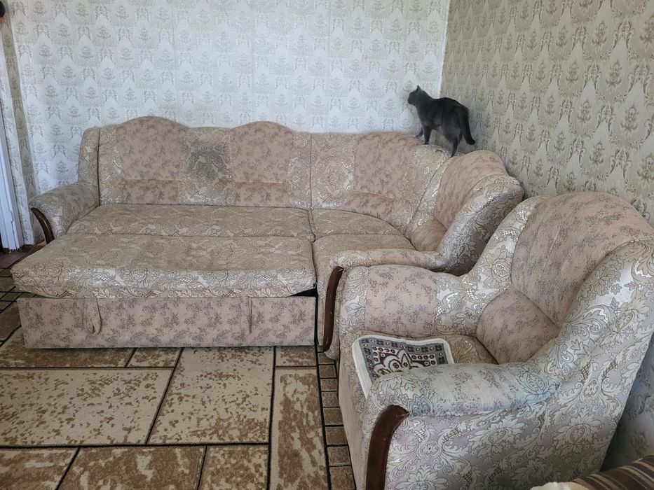 Мягкий диван с креслом