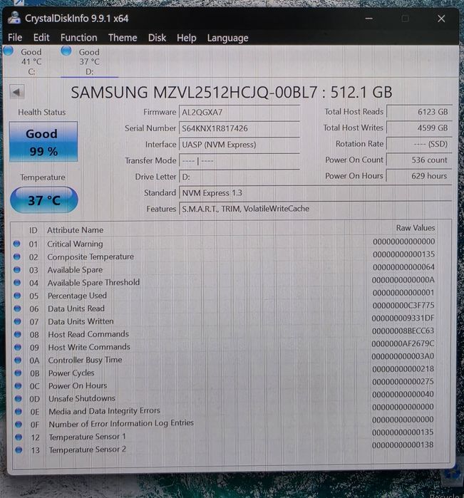 6900mb/s SSD 512GB Samsung pm9a1 DRAM PCIe 4.0 x4 980Pro