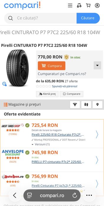 Anvelope vara 225.60.18’ Pirelli P7* ‘24