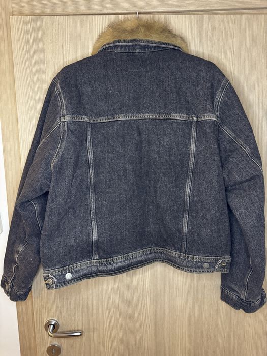 Geaca Zara, Barbati, XXL, Denim, cu blana la guler, Colectie 2026