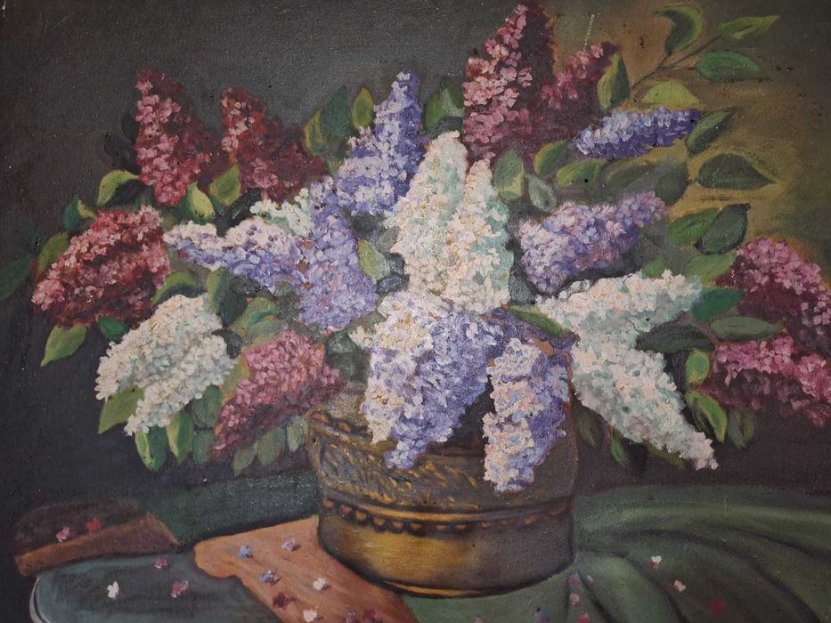 Tablou Impresionant „Liliac în Vază” - Semnat Magyar J. - Ramă Baroc