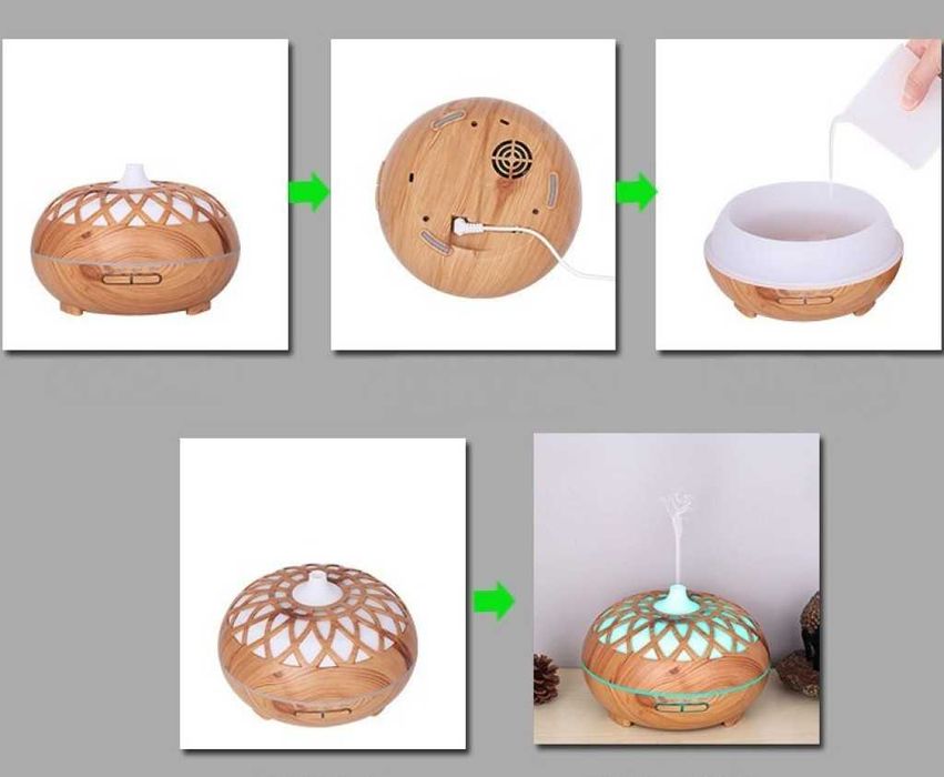 Ефектен дифузер с дървесен дизайн, дистанционно и 7 цвята