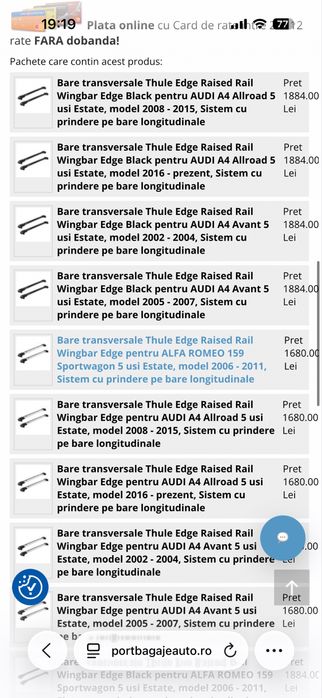 Picioare Thule Edge Raised Rail 720400