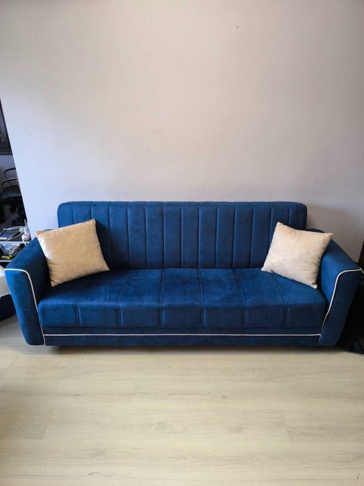 Разтегателен диван ACELYA с ракла и функция сън, тъмносин