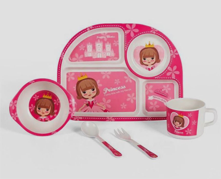 Set hranire bebelusi bio din fibra de bambus cu printesa