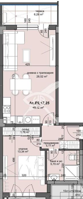 Двустаен апартамент в кв.Тракия 435-15638