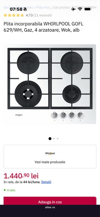 Plită incorporabilă sticlă Whirlpool GOFL 629/WH - 4 ochiuri, Wok