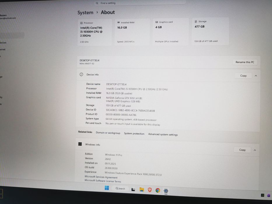 Acer Nitro 5 i5-10300H 16GB DDR4 512GB NVMe