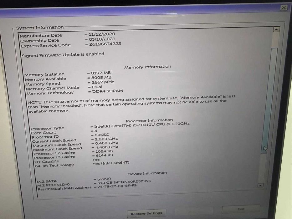 Laptop SH Dell Latitude 7310 i5-10310U SSD 512GB 8gb RAM Touchscreen 2 in 1
