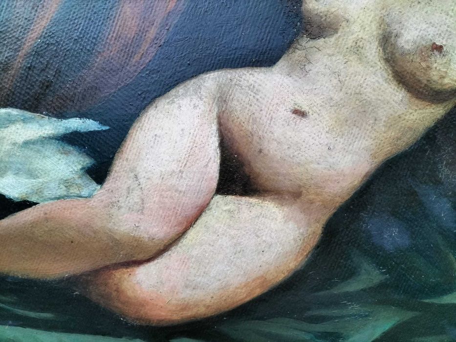 Luiza OPRIŞ-"Nud culcat", de mari dimensiuni, pictură veche (1962)