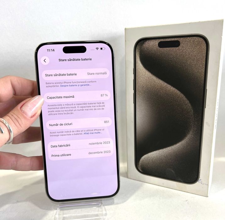 iPhone 15 Pro, 128GB,  Natural Titanium, impecabil!
