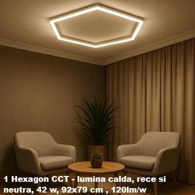 Sistem LED 1 hexagon 42W 79x92 cm CCT - lumina calda, rece si neutra