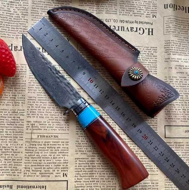 Cutit japonez, lama DAMASC, teaca piele imprimata