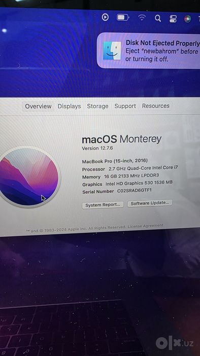 MacBook Pro 15 inch 1 TB SSD RAM 16 gb