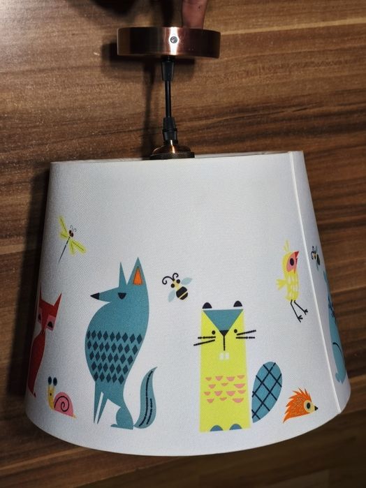 Lustra fixa cu abajur din material, IKEA, cu animalute, soclu E27