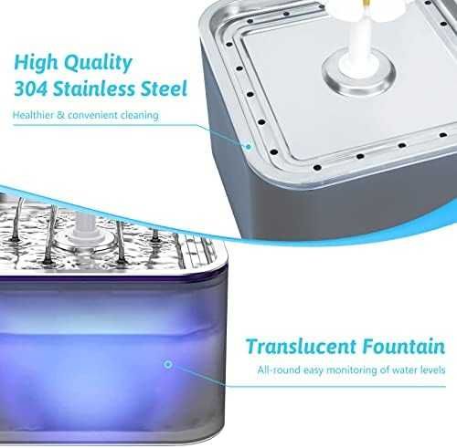 Луксозен Котешки Фонтан 3L LED светлина, Неръждаема Стомана и 3 Режима