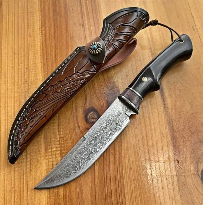 Cutit Damasc drop point, teaca piele stilizata