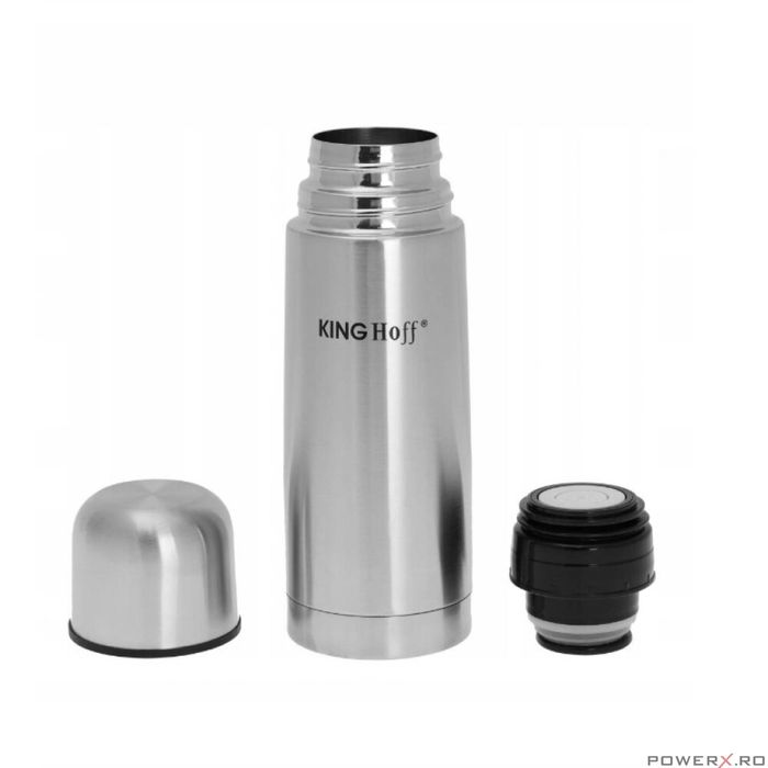 Termos argintiu, inox, capacitate 0,35l, cu husa neagra, Kinghoff