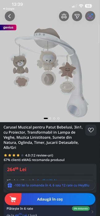 Carusel muzical pentru patut 3 in 1