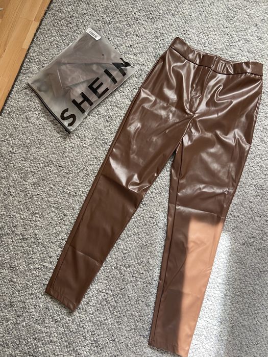 Pantaloni de piele maro SHEIN