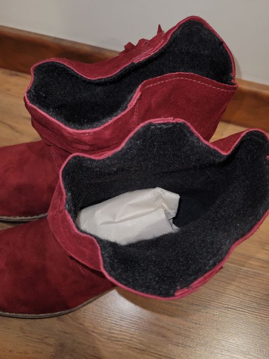 Червени боти естествен велур Неди стил