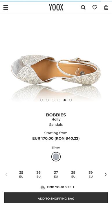 Pantofi sandale Bobbies Paris piele aurii cu sclipici 37 cu toc noi