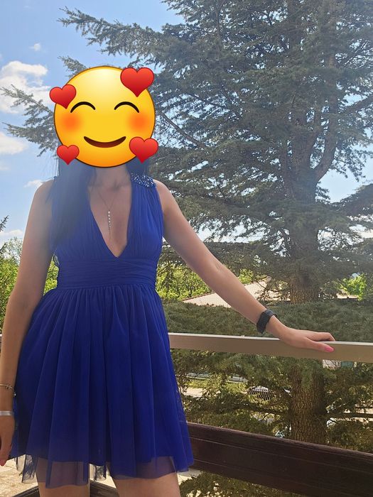 Елегантна зелена рокля от бутик Crystal, синя официална рокля S