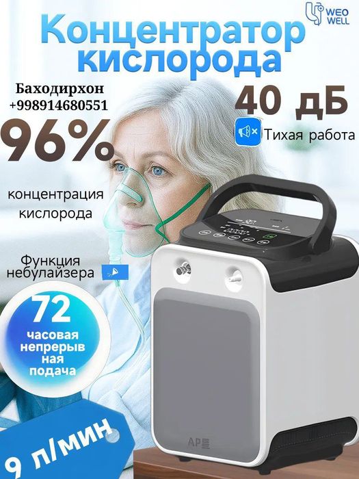 Кислородный концентратор, идентифицированный как модель 1 до 9 литров