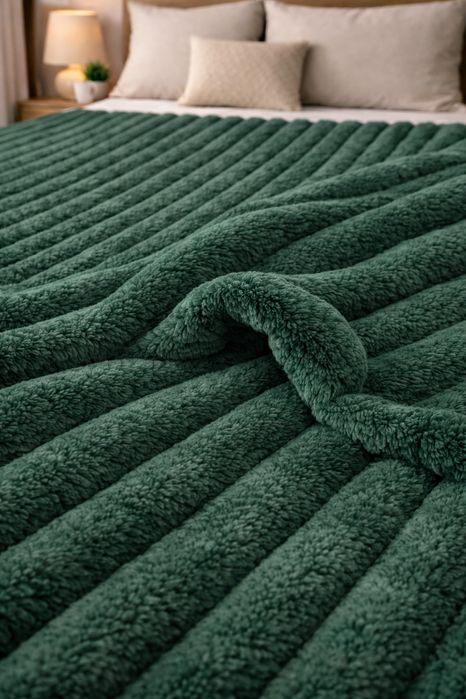 Pătură Cocolino Pufoasă Verde Super Moale și Călduroasă, pentru Pat Dormitor